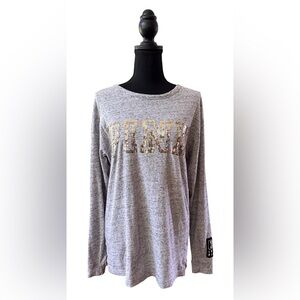 PINK Victoria's Secret Heathered Gray Top with Cutout Back and Gold Logo